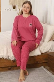 Kalp Nakışlı Büyük Beden Pijama Takımı Nar Çiçeği thumbnail 1