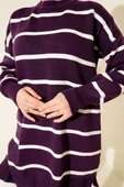 Bisiklet Yaka Yatay Çizgili Triko Tunik Mor thumbnail 4