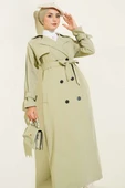 İçi Astarlı Kuşaklı Trençkot Su Yeşili thumbnail 2