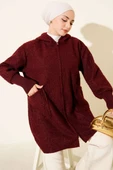 Bilek Ribanalı Kapüşonlu Buklet Hırka Bordo thumbnail 1