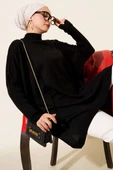 Kol Ribanalı Oversize Triko Tunik Siyah thumbnail 1