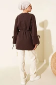 Bilek İpli Fitilli Kaşe Tunik Kahve thumbnail 3