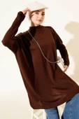 Kol Ribanalı Oversize Triko Tunik Kahve thumbnail 1