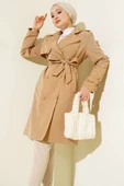 Tek Omuz Apoletli Kruvaze Trençkot Latte thumbnail 1