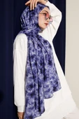 Çiçek Desenli Rami Şal Lacivert thumbnail 2
