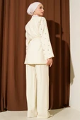 Zımbalı Ceketli Tencel İkili Takım Bej thumbnail 3