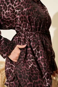 Etek Ucu Gizli Lastikli Leopar Trençkot Mürdüm thumbnail 4