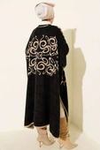 Angora Detaylı Yaka Düğmeli Panço Siyah thumbnail 3
