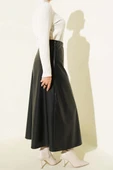 Bel Lastikli Kloş Basic Deri Etek Siyah thumbnail 3