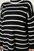 Yatay Çizgili Düşük Omuz Triko Tunik Siyah thumbnail 4