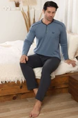 Arma Detaylı Uzun Kollu Erkek Pijama Takımı Mavi thumbnail 2