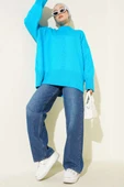 Düşük Omuz Salaş Triko Tunik Turkuaz thumbnail 2