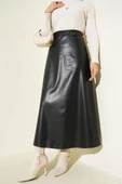 Bel Lastikli Kloş Basic Deri Etek Siyah thumbnail 1