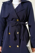 Tek Omuz Apoletli Kruvaze Trençkot Lacivert thumbnail 4