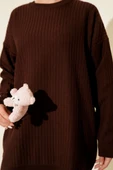 Geniş Ribanalı Triko Tunik Acı Kahve thumbnail 4