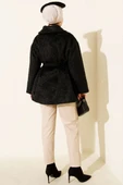 Deri Çıtçıtlı Sakallı Kuşaklı Ceket Siyah thumbnail 3