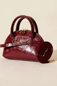Fermuarlı Oval Mini El Çanta Bordo thumbnail 1