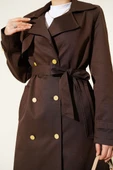 Tek Omuz Apoletli Kruvaze Trençkot Kahve thumbnail 4