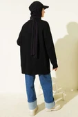 Basic Düşük Omuz Salaş Triko Tunik Siyah thumbnail 3