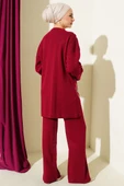 Şerit Detaylı Düğmeli Triko İkili Takım Bordo thumbnail 3