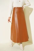 Bel Lastikli Kloş Basic Deri Etek Taba thumbnail 1