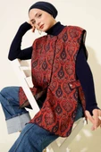 Etnik Desen Çıtçıtlı Yelek Bordo thumbnail 1
