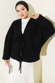 Önü Bağlamalı Keçe Kısa Ceket Siyah thumbnail 1