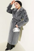 Kol Düğme Detaylı Kruvaze Kaban Füme thumbnail 1