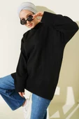 Düşük Omuz Salaş Triko Tunik Siyah thumbnail 1