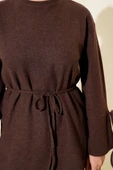 Bilek İpli Fitilli Kaşe Tunik Kahve thumbnail 4