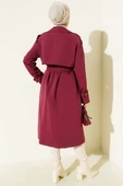 Apoletli Kruvaze Yaka Trençkot Bordo thumbnail 3