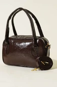 Mini Fermuarlı Rugan El Çantası Acı Kahve thumbnail 1