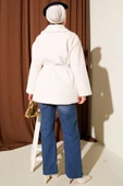 Deri Çıtçıtlı Sakallı Kuşaklı Ceket Ekru thumbnail 3