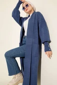 Kol Ucu Düğmeli Şal Yaka Triko Hırka İndigo thumbnail 1