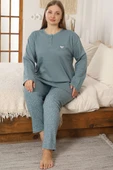 Kalp Nakışlı Büyük Beden Pijama Takımı Çağla Yeşili thumbnail 2