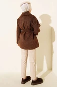 Deri Çıtçıtlı Sakallı Kuşaklı Ceket Kahve thumbnail 3