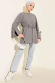 Bilek İpli Fitilli Kaşe Tunik Gri thumbnail 2
