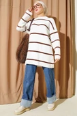 Yatay Çizgili Sakallı Triko Tunik Ekru thumbnail 2