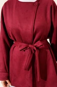 Tek Düğmeli Kuşaklı Süet Ceket Bordo thumbnail 4