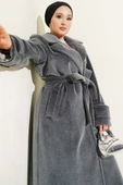 Kol Düğme Detaylı Kruvaze Kaban Füme thumbnail 2