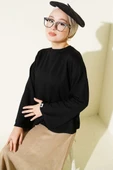 Loyşa Bilek Armalı Basic Bluz Siyah thumbnail 1
