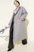 İki Düğmeli Kruvaze Yaka Kaşe Kaban Gri thumbnail 1