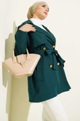 Tek Omuz Apoletli Düğmeli Trençkot Zümrüt thumbnail 1