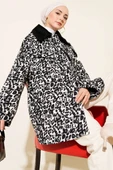 Leopar Desen Kadife Yaka Trençkot Siyah thumbnail 1