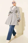 Kuşaklı Gold Düğmeli Kaşe Kaban Gri thumbnail 2