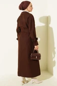İçi Astarlı Kuşaklı Trençkot Acı Kahve thumbnail 3