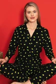 Gömlek Yaka Limon Nakışlı Süet Pijama Takımı Siyah thumbnail 1