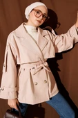 Omuz Apoletli Kuşaklı Trençkot Bej thumbnail 1