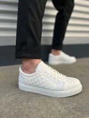 JY166 Prestige Bağcıklı Cilt Kapitone Desenli Erkek Günlük Sneaker Ayakkabı CBT - Beyaz thumbnail 1