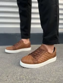 JY166 Prestige Bağcıklı Cilt Kapitone Desenli Erkek Günlük Sneaker Ayakkabı CBT - Taba thumbnail 2